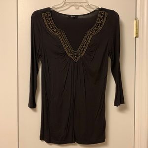 Olive Green Top with Beaded Neckline